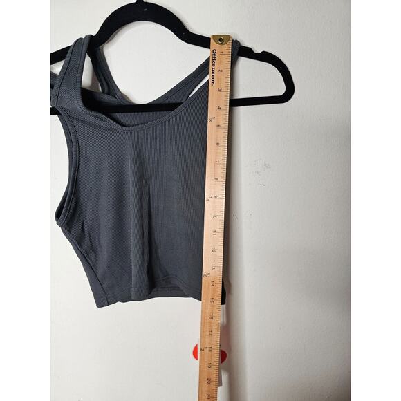 NWT Slate Gray Asymetrical High Neck Cut Out Fitted Crop Tank Top Small - Picture 6 of 7